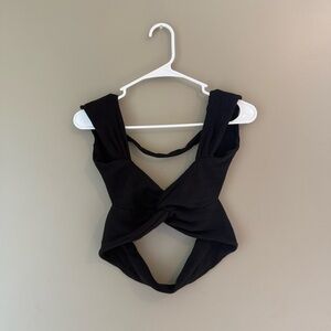 SHEIN Black Ribbed Twist Crop Top